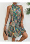 Women's Sleeveless Halter Neck Strap Patterned Midi Single Jersey Dress - 2