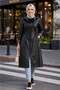 Women's Hooded Zippered Leather Black Hood