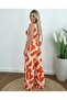 Women's Strappy Double-Breasted Collared Long Patterned Single Jersey Jumpsuit with Belt at the Waist - 3