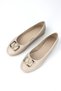Zarelle V-Strap Buckle Detail Beige Leather Round Toe Women's Ballet Flats HB006 - 6