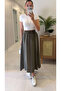 Md Violeta Khaki Elastic Waist Tencel Skirt - 3