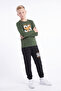 Boy's Round Neck Top and Bottom Set with Print Detail and Elastic Cuffs