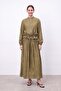 Drawstring Waist Detailed Zippered Shirt and Skirt Two-Piece Set - Olive 14510