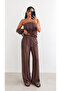 Brown Striped Wide-Leg Linen Trousers