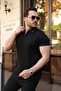 Men's Line Patterned Zipper Collar Short Sleeve T-Shirt - 3