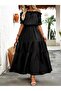 Women's madonna collar ruffled slit detail long aerobin dress