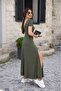 Women's Short Sleeve Backless Slit Detailed Viscose Dress - 2