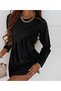 Women's Long Sleeve Crew Neck Cross Gather Detail Two Thread Mini Length Dress - 2