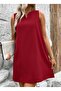 Women's Strappy V-Neck Wide Cut Detailed Short Janjan Crepe Dress - 4