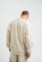 Men's 3 Thread Cotton Oil Washed Sweatshirt Double O Oversized Crew Neck Long Sleeve - Cream - 4