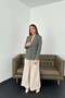 Women's Khaki Jacket with Collar, Flap Pockets, Buckle Belt, Long Sleeves, Plain Woven - 2