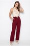 Women's Burgundy Buckle High Waist Pleated Detailed Straight Leg Fabric Trousers 60286452 - 2