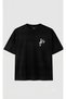 Unisex Black Note Melody Printed Oversize Fit Crew Neck Premium T-Shirt with Chest Detail - 5