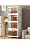 4-Tier Foldable Storage Cabinet with Double Transparent Doors, Wheels and Large Capacity Organizer 55×33×124.5 cm