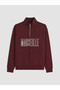 Burgundy Stand Collar Marseille Printed Men's Thick Sweatshirt - 5
