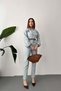 Women's Snow Washed Denim Jumpsuit Shirt Collar Buttoned High Waist Long Sleeve - 2