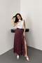 Women's Plum Plaid Patterned High Waist Slit A-Line Maxi Skirt