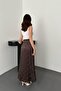Women's Brown Plaid Patterned High Waist Slit A-Line Maxi Skirt - 4