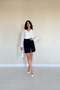 Women's Black Mini Skirt with Slits and Rose Detail, High Waist, Straight, Stylish Design