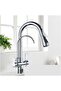 Three-way faucet (with pull-out spray head and water purifier), double-handle stainless steel kitchen faucet, 360° rotation, hot and cold water.