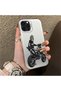 iPhone 15 Pro Compatible Helmeted Motorcyclist Drawing Printed Men's Style Phone Protective Case