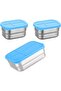 3-piece rust-proof steel lunchbox set with silicone sealing lid, leak-proof design, suitable for travel, school, and work, microwave safe - blue
