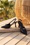 Women's Black Patent Leather Elegant Stone Buckle Pointed Toe Heeled Evening Dress Shoes - 4