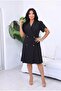Women's Black Plus Size Double Breasted Collar Gold Button Detailed Evening Dress Hzl26S-Trv16051