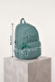 Unisex Teen Green School Bag with Monkey Keychain, Multi-Compartment Crinkle Daily Backpack - 3