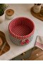 Gray Knitted Bread Bowl - with Red Bow Detail - 3
