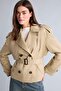 Water Repellent Regular Fit Smoking Collar Double Breasted Belted Twill Short Trench Coat H1615Ax26Au - 4