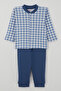 Baby Boy Pajama Set with Plaid Pattern and Snap Fasteners on the Front, 4 Months - 1 Year Old, Blue