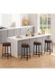 Swivel Bar Stools Set of 2-24'' Counter Height, Backless Round PU Leather Seat, 360° Rotating Metal Frame, Waterproof, Footrest, Modern Kitchen Island Bar Chairs, Brown, 2PCs - 4