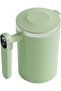 Leak-proof coffee stirrer with USB rechargeable battery, stainless steel insulated cup, 400ml large capacity, green.