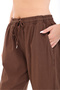 Blayn Women's Tan Linen Textured High Waist Wide Leg Pants with Tie Waist - 5