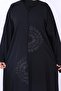 Women's Elegant Black Abaya with Floral Textured Patchwork and Micro-Beading - 2