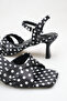 Women's Black Satin Polka Dot Thick Heeled Sandals - 2