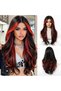 Women Black Wig with Red Highlights Long Curly Hair with Bangs Everyday Use Natural Synthetic Hair Parties Role-Playing