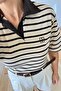 Brown Striped Polo Collar Tshirt - 5