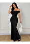 Black Off Shoulder Mermaid Hem Midi Dress