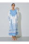 Blue and White Geometric Print Long Sleeves Maxi Jalabiya - 3