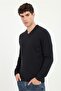 Men's Slim Fit V-Neck Navy Blue Knitwear - 3