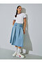 White Round Neck T-Shirt with Striped Trim - 2