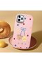 iPhone 11 Pro Compatible Case Camera Protector Pink Silicone Couple Phone Case with Bear Pattern - 2