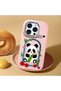 iPhone 15 Pro Compatible Case with Camera Protector Pink Silicone Couple Phone Case with Panda Pattern - 2
