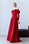 Red Boat Neck Underwire Lace Detailed Long Evening Dress - 4