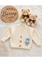 Hand Knitted Baby Cardigan with Teddy Bear Applique, Buttoned, Unisex, Handmade