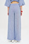Women's High Waist Buttoned Blue Melange Palazzo Trousers - 4