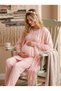 New Season Pink Stylish Lace Detailed Buttoned Design Short Sleeve Maternity Maternity Dressing Gown Pajama Set - 4