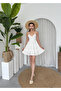 Women's White Mini Dress with Thin Straps, V-Neck, Embroidery Detail, and Open Back - 8